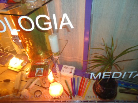 En la vidriera una maceta de un pet reciclado.